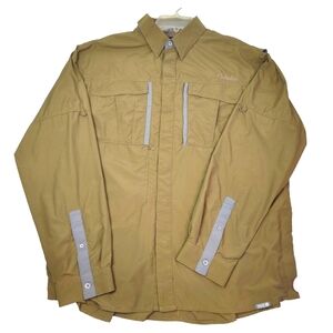 Cabelas Mens Fishing Angler Long Sleeve Khaki Mens Shirt SZ L